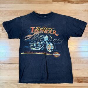 VTG HARLEY DAVIDSON MOTORCYCLES ROLLING THUNDER Medium Shirt 90s BIKER LIGHTNING